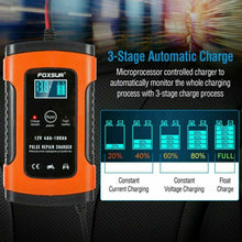 Load image into Gallery viewer, FOXSUR 12V Automatic Smart Pulse Car Battery Repair Charger with LCD Display