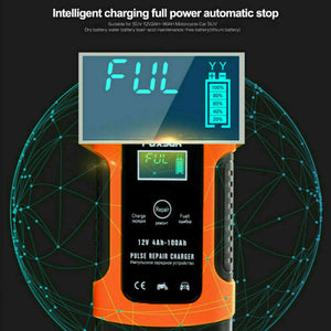 FOXSUR 12V Automatic Smart Pulse Car Battery Repair Charger with LCD Display