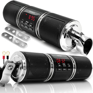 Motorcycle Bluetooth Audio Radio Sound System Stereo Speakers Waterproof Speaker TF/USB/AUX Silver