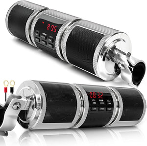 Motorcycle Bluetooth Audio Radio Sound System Stereo Speakers Waterproof Speaker TF/USB/AUX Silver