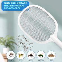 Load image into Gallery viewer, Electric Fly Swatter Bug Zapper Rechargeable Fly Zapper Racket  Mosquito Zapper 3,000 Volt USB Charging Cable