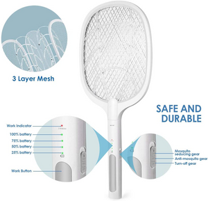 Electric Fly Swatter Bug Zapper Rechargeable Fly Zapper Racket  Mosquito Zapper 3,000 Volt USB Charging Cable