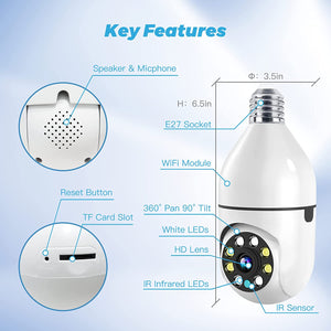 Light Bulb Camera 360 Panoramic Camera Full HD 1080P Home Camera 5GHz WiFi Camera Dome Surveillance Cameras for Home Baby Pet Monitor